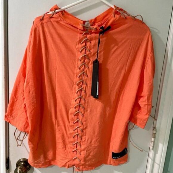 Orange Lace-Up Short Sleeve Tee - Picture 6 of 13
